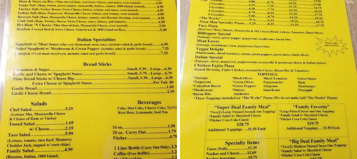 Pizza Man Menu